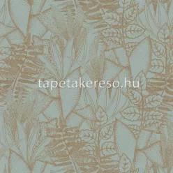   Casamance Orphée vlies anyagú türkiz, arany színű pöttyös, leveles modern tapéta