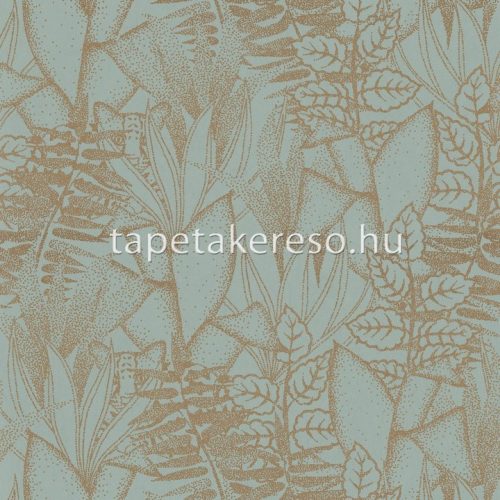 Casamance Orphée vlies anyagú türkiz, arany színű pöttyös, leveles modern tapéta