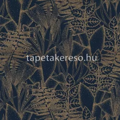   Casamance Orphée vlies anyagú kék, arany színű pöttyös, leveles modern tapéta