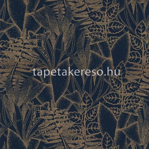 Casamance Orphée vlies anyagú kék, arany színű pöttyös, leveles modern tapéta