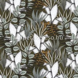   Casamance Orphée vlies anyagú fehér, zöld, barna színű állatos, leveles modern tapéta