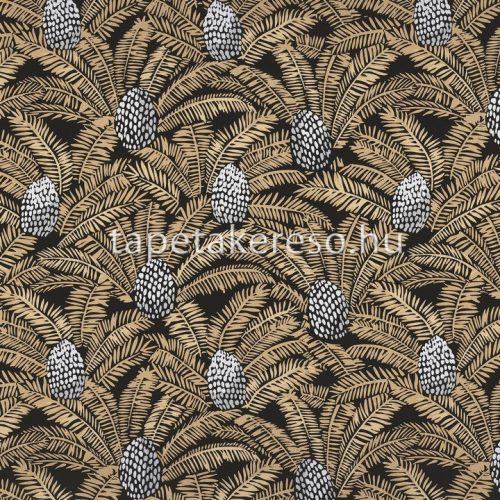 Casamance Orphée vlies anyagú fekete, arany, ezüst színű gyümölcsös, leveles modern tapéta