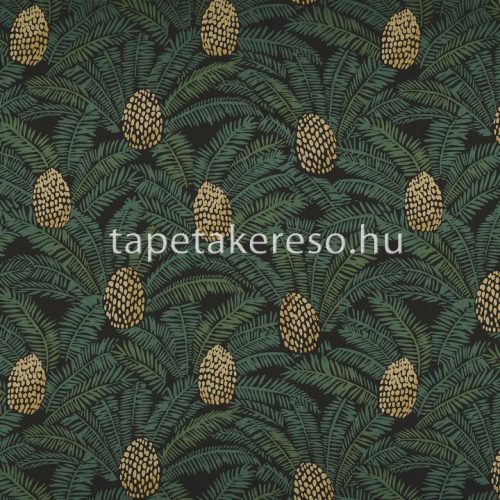 Casamance Orphée vlies anyagú fekete, zöld, arany színű gyümölcsös, leveles modern tapéta