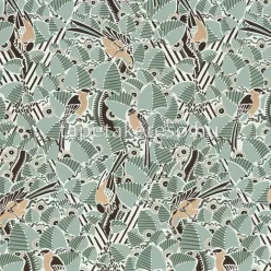   Casamance Printems Viennois vlies anyagú zöld, fekete, fehér, arany színű madaras, leveles modern tapéta