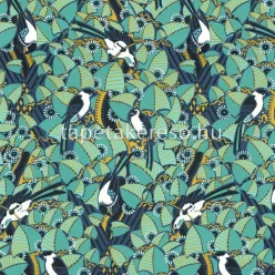   Casamance Printems Viennois vlies anyagú zöld, türkiz, fekete, fehér, arany színű madaras, leveles modern tapéta