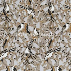  Casamance Printems Viennois vlies anyagú szürke, barna, fekete, fehér, arany színű madaras, leveles modern tapéta