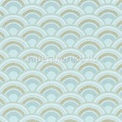 Casamance Printems Viennois vlies anyagú türkiz, arany, törtfehér színű art deco modern tapéta