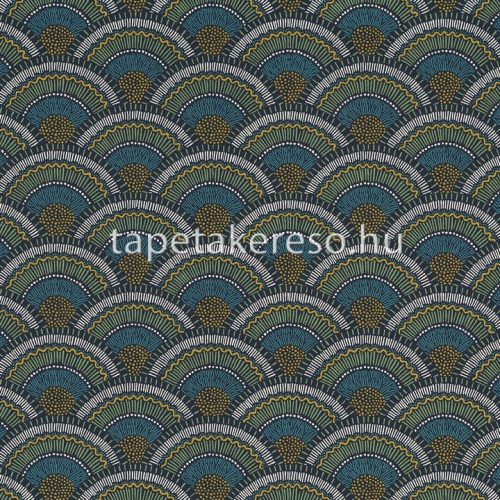 Casamance Printems Viennois vlies anyagú zöld, törtfehér, kék, arany színű art deco modern tapéta