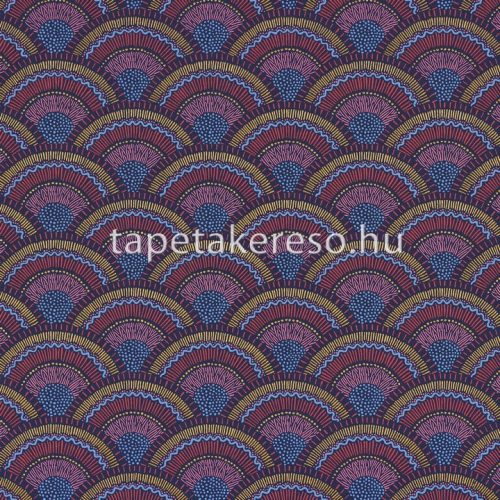 Casamance Printems Viennois vlies anyagú kék, bordó, mustársárga színű art deco modern tapéta