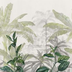   Casamance Manille vinyl, vlies anyagú fehér, szürke, zöld színű növényes, leveles natural tapéta
