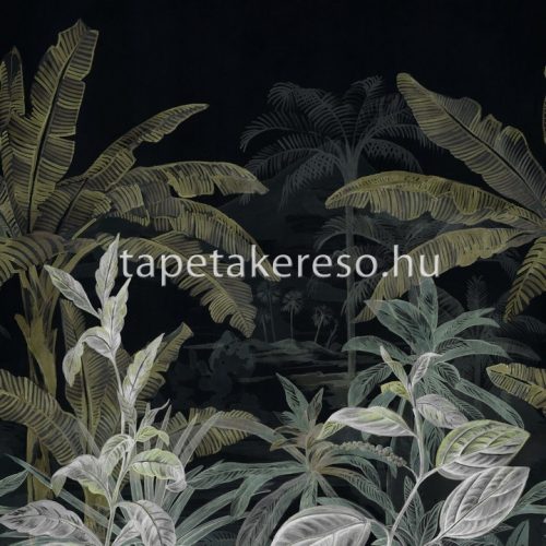 Casamance Manille vinyl, vlies anyagú zöld, fehér színű növényes, leveles natural tapéta