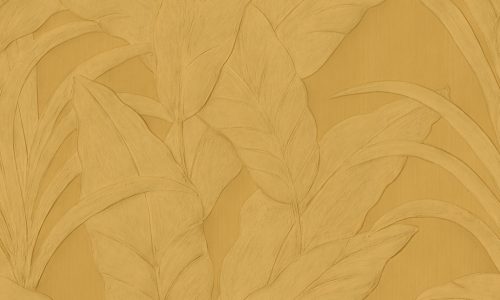 Arte Selva papír, vinyl anyagú mustársárga, gyöngyház színű leveles modern, natural tapéta