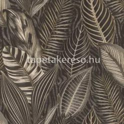   Rasch African Queen vlies, vinyl anyagú szürke, barna színű leveles modern, natural tapéta