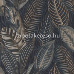   Rasch African Queen vlies, vinyl anyagú kék, barna színű leveles modern, natural tapéta