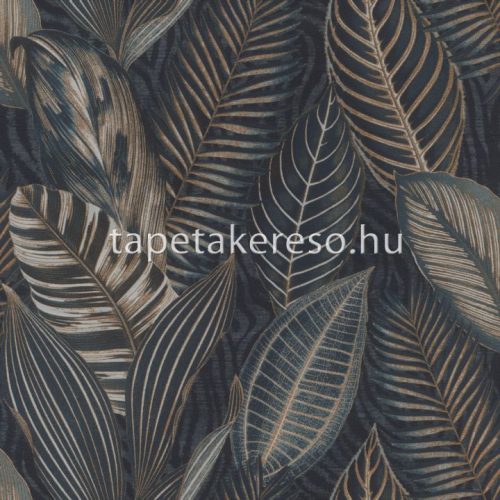 Rasch African Queen vlies, vinyl anyagú kék, barna színű leveles modern, natural tapéta
