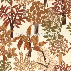   Casamance Golfe Du Bengale vlies, vinyl anyagú beige, terrakotta, barna, zöld színű fás, leveles, szövethatású modern, natural tapéta
