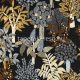 Casamance Golfe Du Bengale vlies, vinyl anyagú fekete, okker, szürke, kék, krém színű fás, leveles, szövethatású modern, natural tapéta