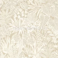   Casamance Golfe Du Bengale vlies, vinyl anyagú fehér, homok színű növényes, leveles, textilhatású modern, natural tapéta