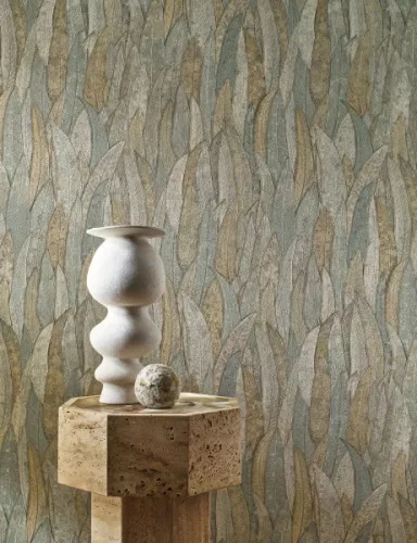 Casamance Nature Précieuse vlies, vinyl anyagú krém színű leveles modern, natural tapéta