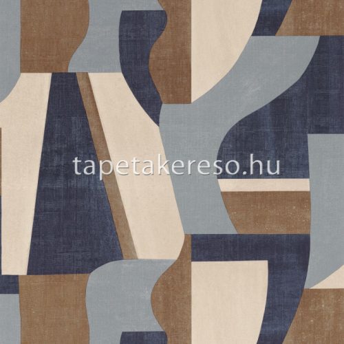 Casamance Mouvements vlies, vinyl anyagú beige, barna, kék színű geometriai modern tapéta