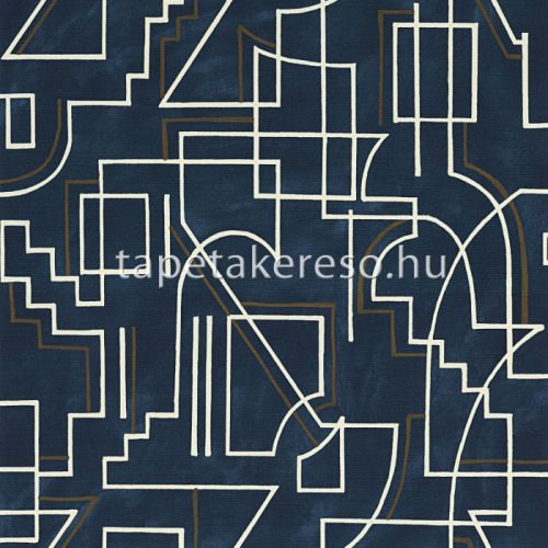 Casamance Mouvements vlies, vinyl anyagú kék, fehér, barna színű geometriai modern tapéta
