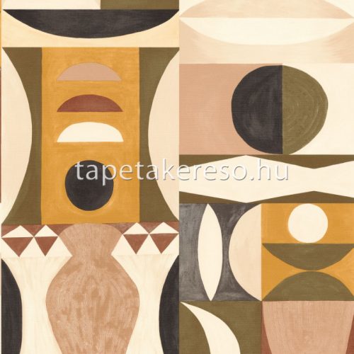 Casamance Mouvements vlies, vinyl anyagú barna, szürke, keki, beige színű geometriai modern tapéta