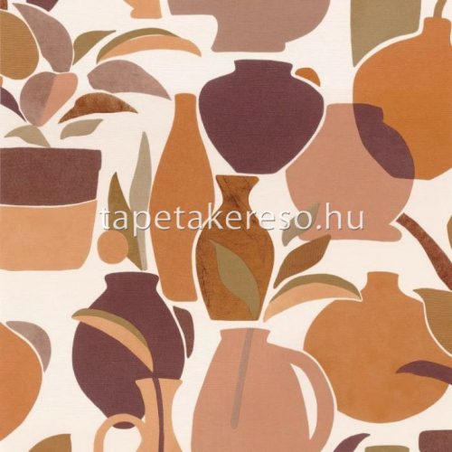 Casanance TERRA ROSSA vlies, vinyl anyagú beige, bordó, barna, zöld színű váza, textilhatású modern tapéta