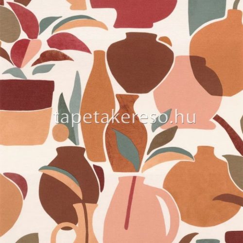 Casanance TERRA ROSSA vlies, vinyl anyagú beige, barna, narancssárga, türkiz, rózsaszín színű váza, textilhatású modern tapéta