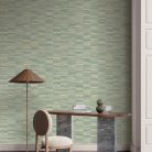 Casamance Nature Précieuse vlies, vinyl anyagú zöld, sárga színű csíkos, vonalas, struktúrált modern, natural tapéta