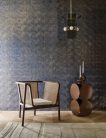 Casamance Nature Précieuse vlies, vinyl anyagú kék, arany színű geometriai, vonalas modern, natural tapéta