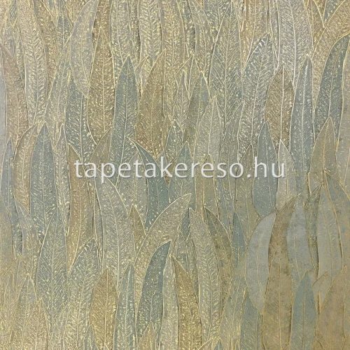 Casamance Nature Précieuse vlies, vinyl anyagú zöld, barna, arany színű leveles modern, natural tapéta