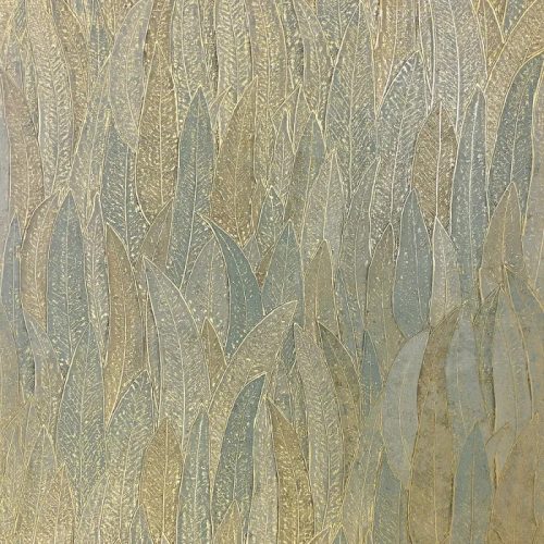 Casamance Nature Précieuse vlies, vinyl anyagú zöld, barna, arany színű leveles modern, natural tapéta