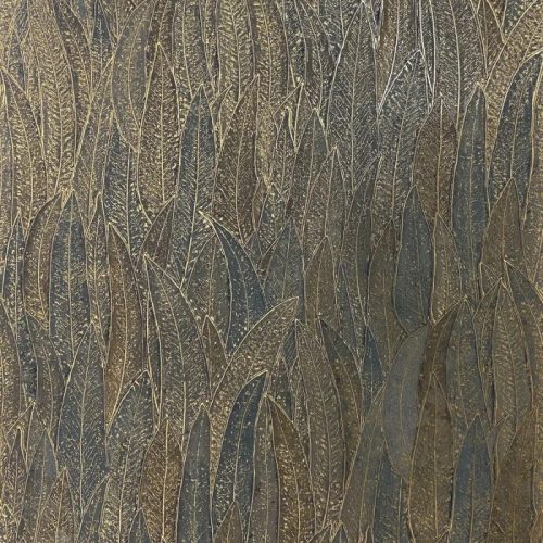 Casamance Nature Précieuse vlies, vinyl anyagú szürke, arany színű leveles modern, natural tapéta