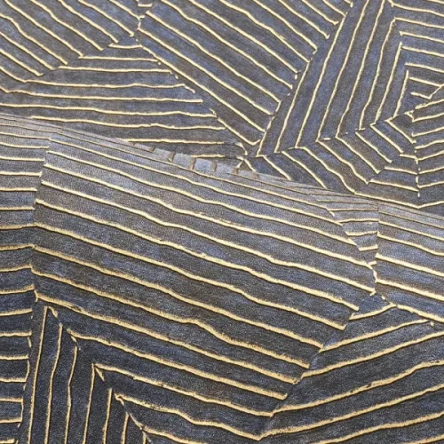 Casamance Nature Précieuse vlies, vinyl anyagú kék, arany színű absztrakt, vonalas, geometriai modern, natural tapéta