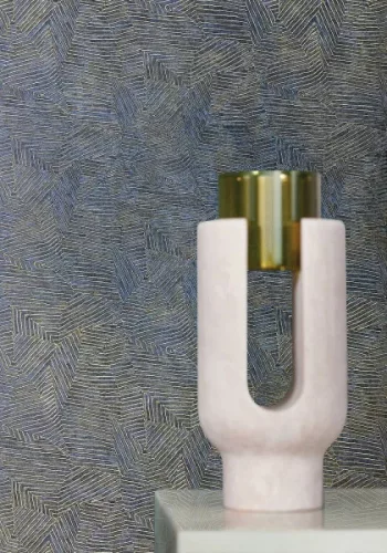 Casamance Nature Précieuse vlies, vinyl anyagú kék, arany színű absztrakt, vonalas, geometriai modern, natural tapéta