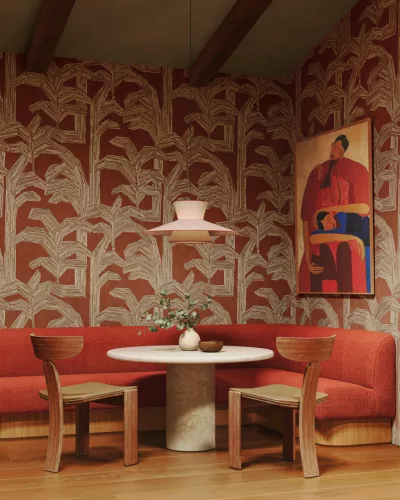 Arte Lanai papír, vinyl anyagú terrakotta, barna színű leveles modern, natural tapéta