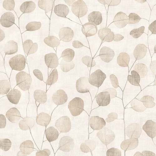 Novamur Leyla vinyl, vlies anyagú beige, barna színű textilhatású, leveles Modern tapéta