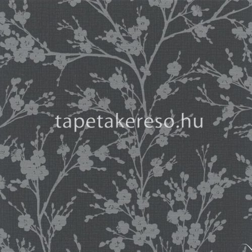 Novamur Ivy habos, vlies anyagú fekete, ezüst színű virágos, ágas modern tapéta