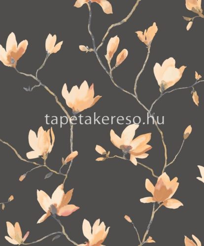 Casadeco Gardens vlies anyagú fekete, narancssárga színű virágos modern tapéta