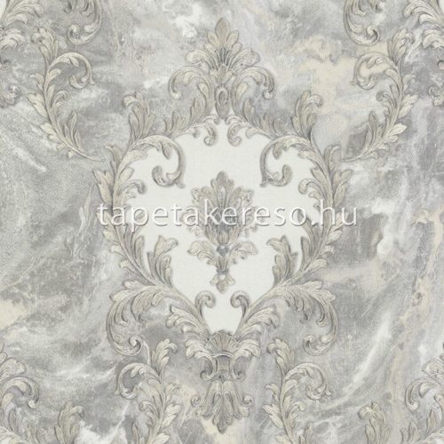 Emiliana Parati Carrara Best vlies, vinyl anyagú szürke, csillámos, ezüst színű márványos, barokk modern tapéta