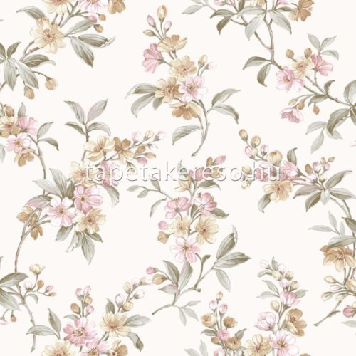 Parato Blooming Garden 10 vlies, vinyl anyagú fehér, beige, rózsaszín, zöld színű virágos romantikus tapéta