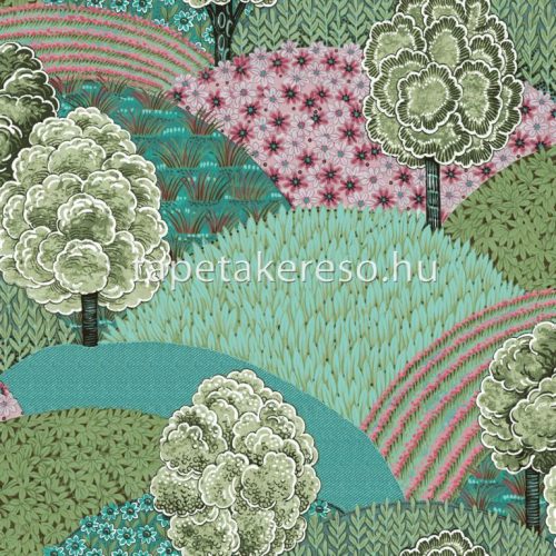 Parato Blooming Garden 10 vlies, vinyl anyagú zöld, rózsaszín színű fás, virágos romantikus tapéta