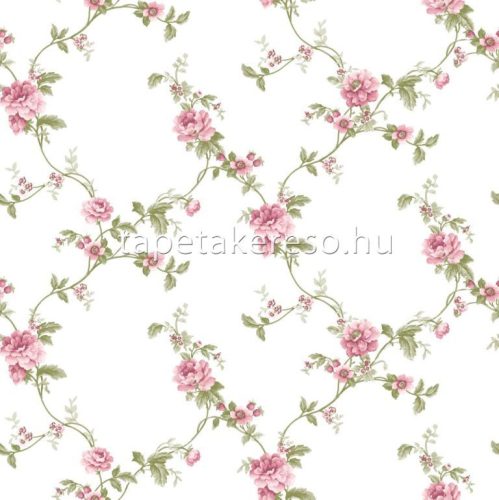 Parato Blooming Garden 10 vlies, vinyl anyagú fehér, rózsaszín, zöld színű virágos romantikus tapéta