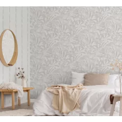   ICH Origins vlies anyagú beige, szürke színű leveles modern tapéta
