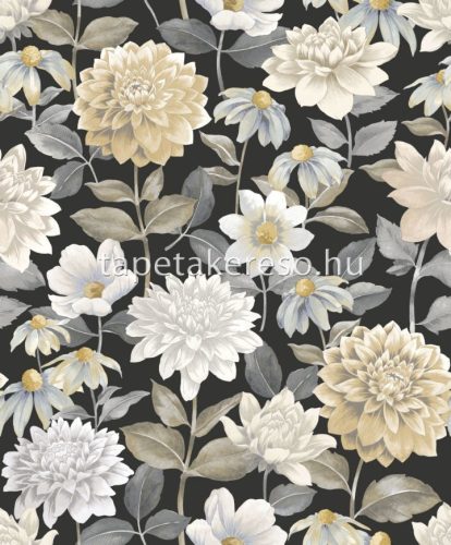 Casadeco Gardens vlies anyagú fekete, fehér, beige, sárga színű virágos modern tapéta