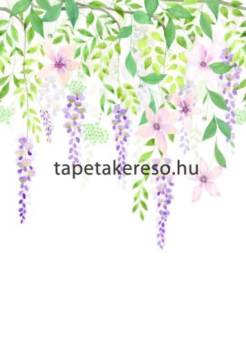 Casadeco Gardens vlies anyagú fehér, zöld, lila, rózsaszín színű leveles, virágos modern tapéta