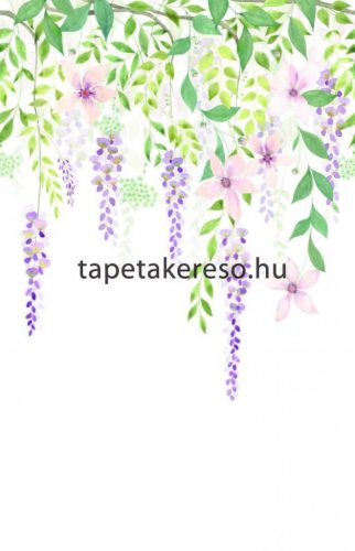 Casadeco Gardens vlies anyagú fehér, zöld, lila, rózsaszín színű leveles, virágos modern tapéta