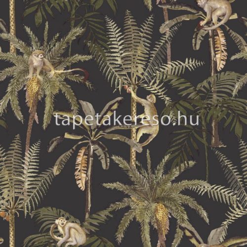 Holden Arboretum vlies anyagú fekete, zöld, barna színű fás, állatos modern tapéta