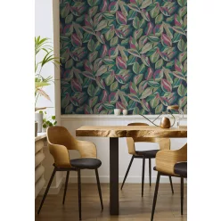   Holden Lost Garden vlies anyagú, kék, barna, türkiz, zöld, pink színű, leveles, Modern tapéta