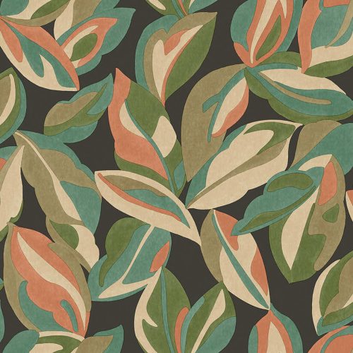 Holden Lost Garden vlies anyagú, fekete, barna, zöld, rózsaszín, türkiz színű, leveles, Modern tapéta